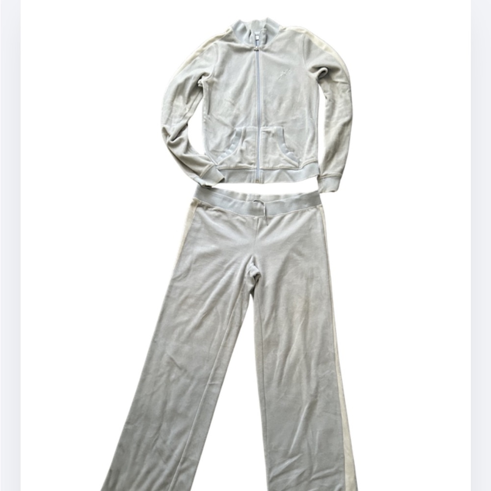 Jennifer Lopez Light Gray Velour Track Pants & Zip Jacket Set